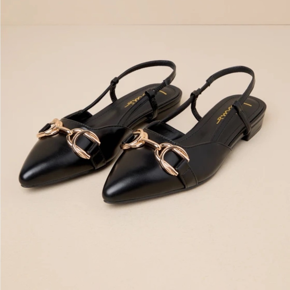 S1 - NEW LULU''S BLACK EVALIE SLINGBACK LOAFER FLATS, SIZE 7.5